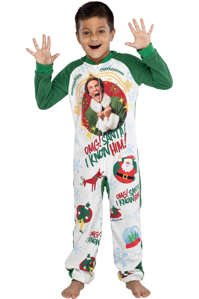 INTIMO Elf The Movie Kids' OMG Santa! I Know Him! One Piece Sleeper Pajama Union Suit For Girls Or Boys (L/XL) - Image 5